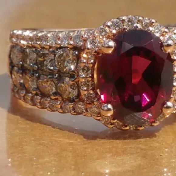 LeVian. 14k gold. Red garnet&diamond ring - Picture 6 of 6